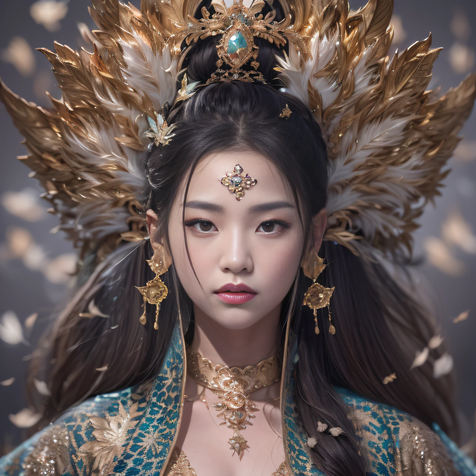 32K(tmasterpiece,k hd,hyper HD,32K)short detailed hair,Gold jewelry area in the back room,Flame Girl ,Yao Lang protector (realisticlying:1.4),Python pattern robe,Purple-pink tiara,Snowflakes fluttering,The background is pure,Hold your head high,Be proud,The nostrils look at people, A high resolution, the detail, RAW photogr, Sharp Re, Nikon D850 Film Stock Photo by Jefferies Lee 4 Kodak Portra 400 Camera F1.6 shots, Rich colors, ultra-realistic vivid textures, Dramatic lighting, Unreal Engine Art Station Trend, cinestir 800,Hold your head high,Be proud,The nostrils look at people
