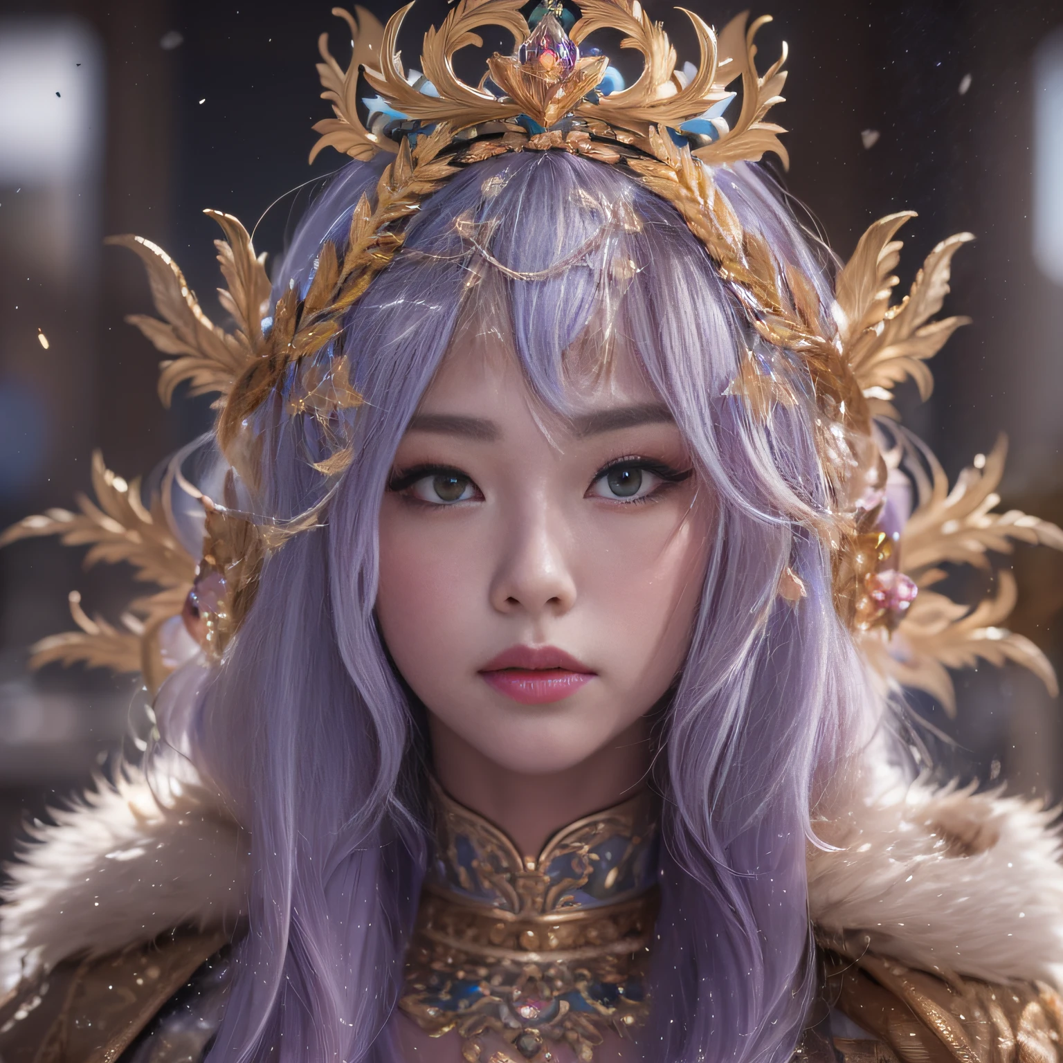 32K(tmasterpiece,k hd,hyper HD,32K)short detailed hair,Gold jewelry area in the back room,Flame Girl ,Yao Lang protector (realisticlying:1.4),Python pattern robe,Purple-pink tiara,Snowflakes fluttering,The background is pure,Hold your head high,Be proud,The nostrils look at people, A high resolution, the detail, RAW photogr, Sharp Re, Nikon D850 Film Stock Photo by Jefferies Lee 4 Kodak Portra 400 Camera F1.6 shots, Rich colors, ultra-realistic vivid textures, Dramatic lighting, Unreal Engine Art Station Trend, cinestir 800,Hold your head high,Be proud,The nostrils look at people