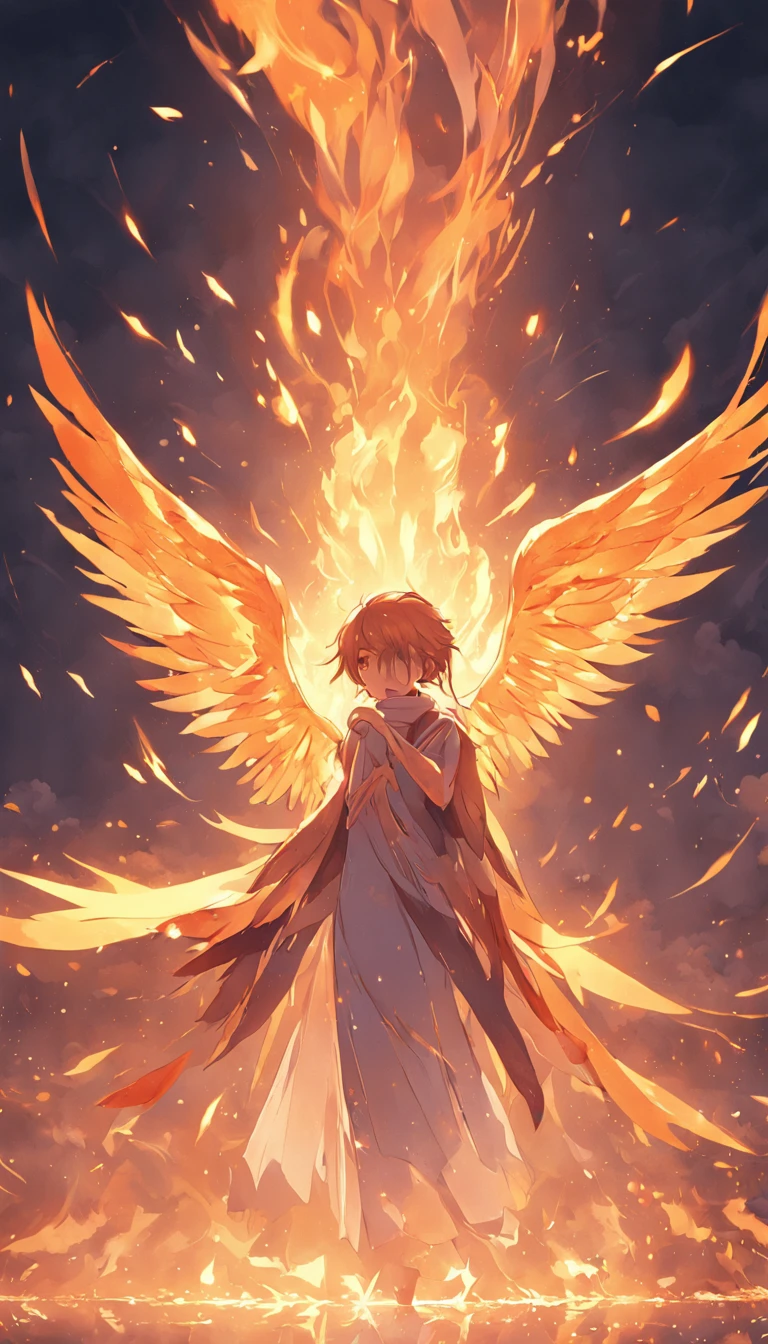 (Divine bird),(Fire Phoenix),(The fire outlined the phoenix's body),The phoenix flaps its wings,(Shining with golden light),solo,nigth,Multiple silhouettes,First-person elevation angle,super detailing,best qualtiy,masterpiece,(8K),Extremely detailed,Epic artwork