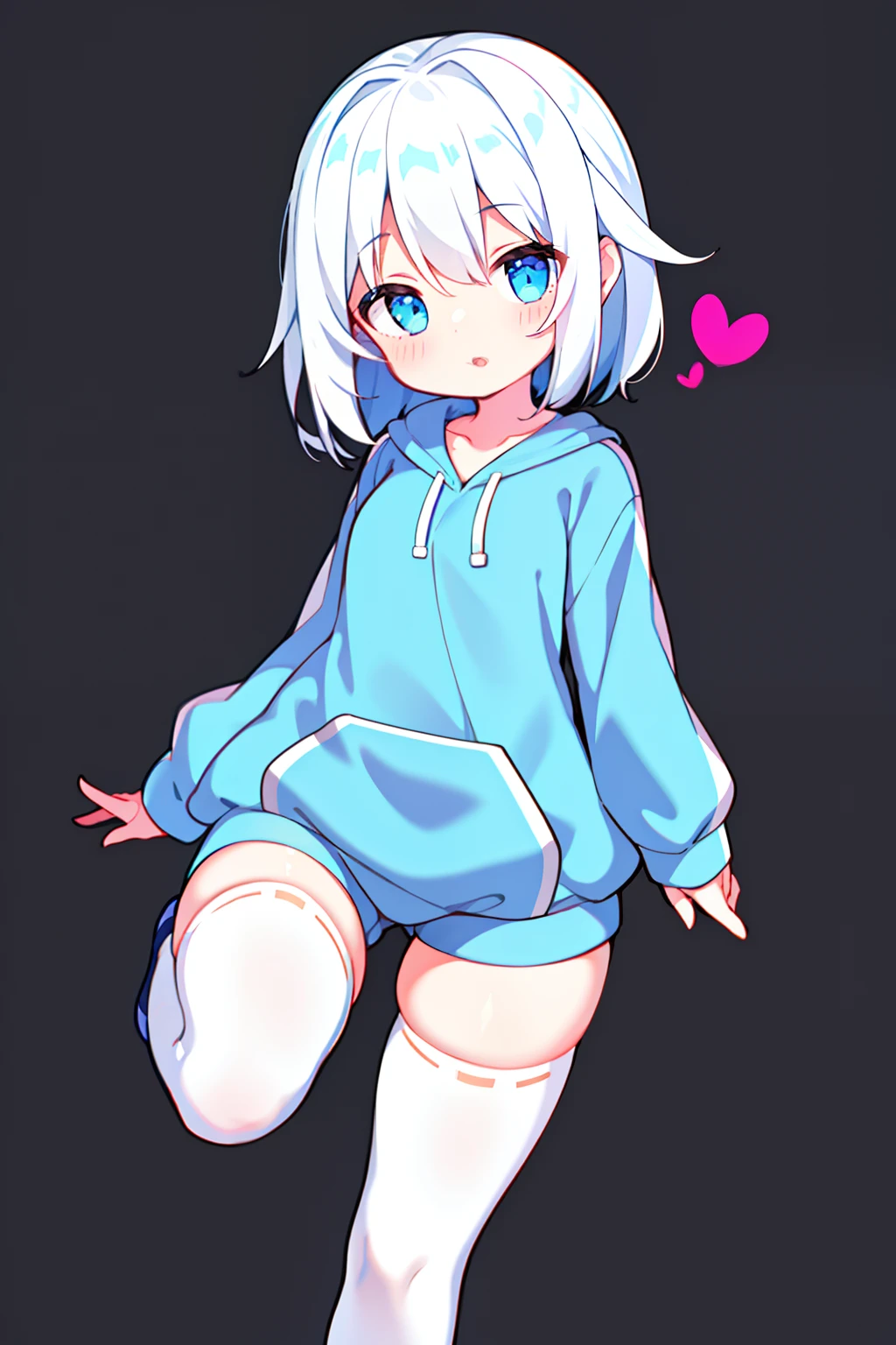 1girll,full bodyesbian,are standing,leisure wear,Fleshy legs,white stockings,Cute white background, (Speaking heart:1.4)