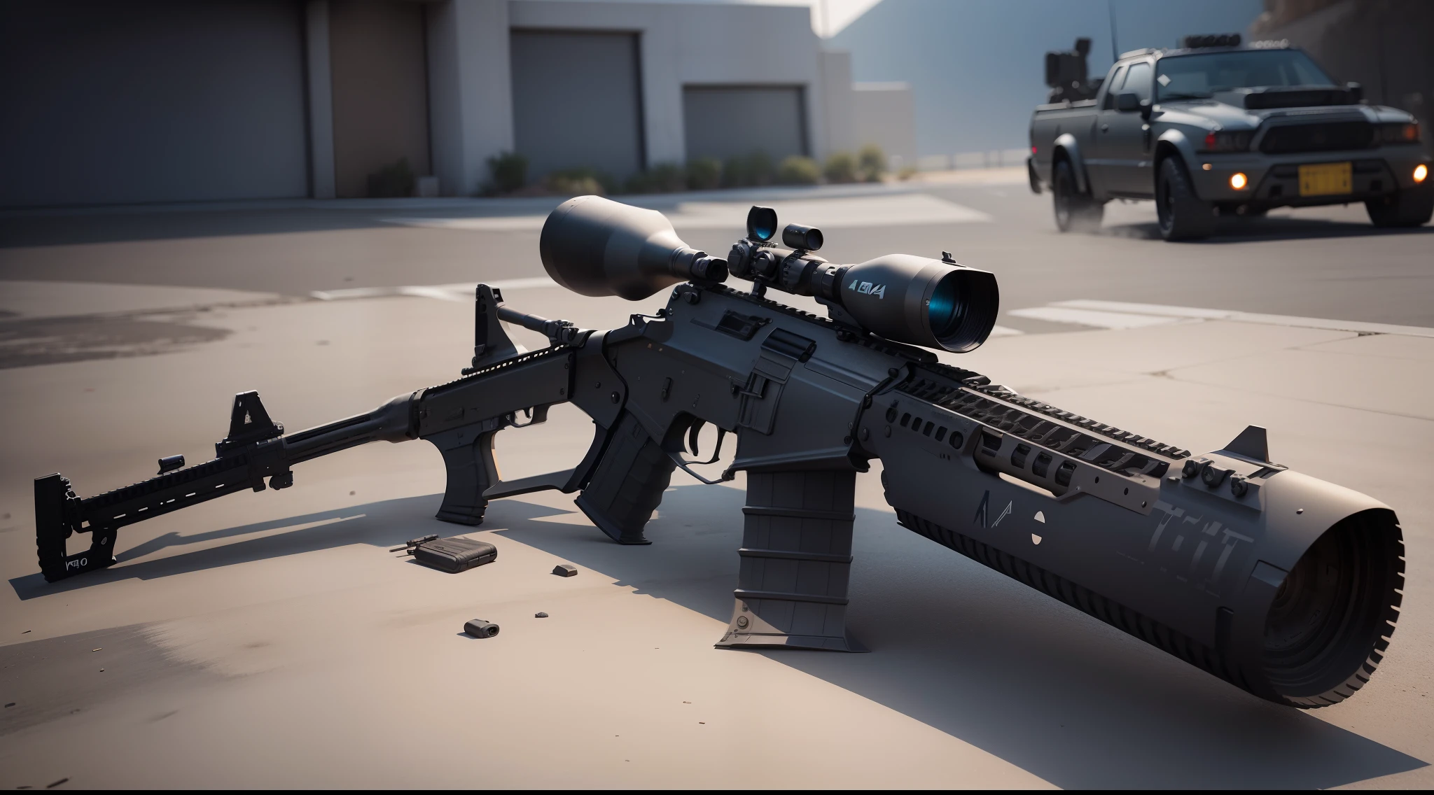 A detailed 8K rendering of an M4A1 assault rifle, with a sleek and modern design.