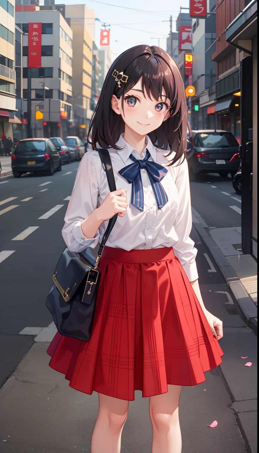 1girl in、A smile、A delightful! The shirt、skirt by the、(small tits)