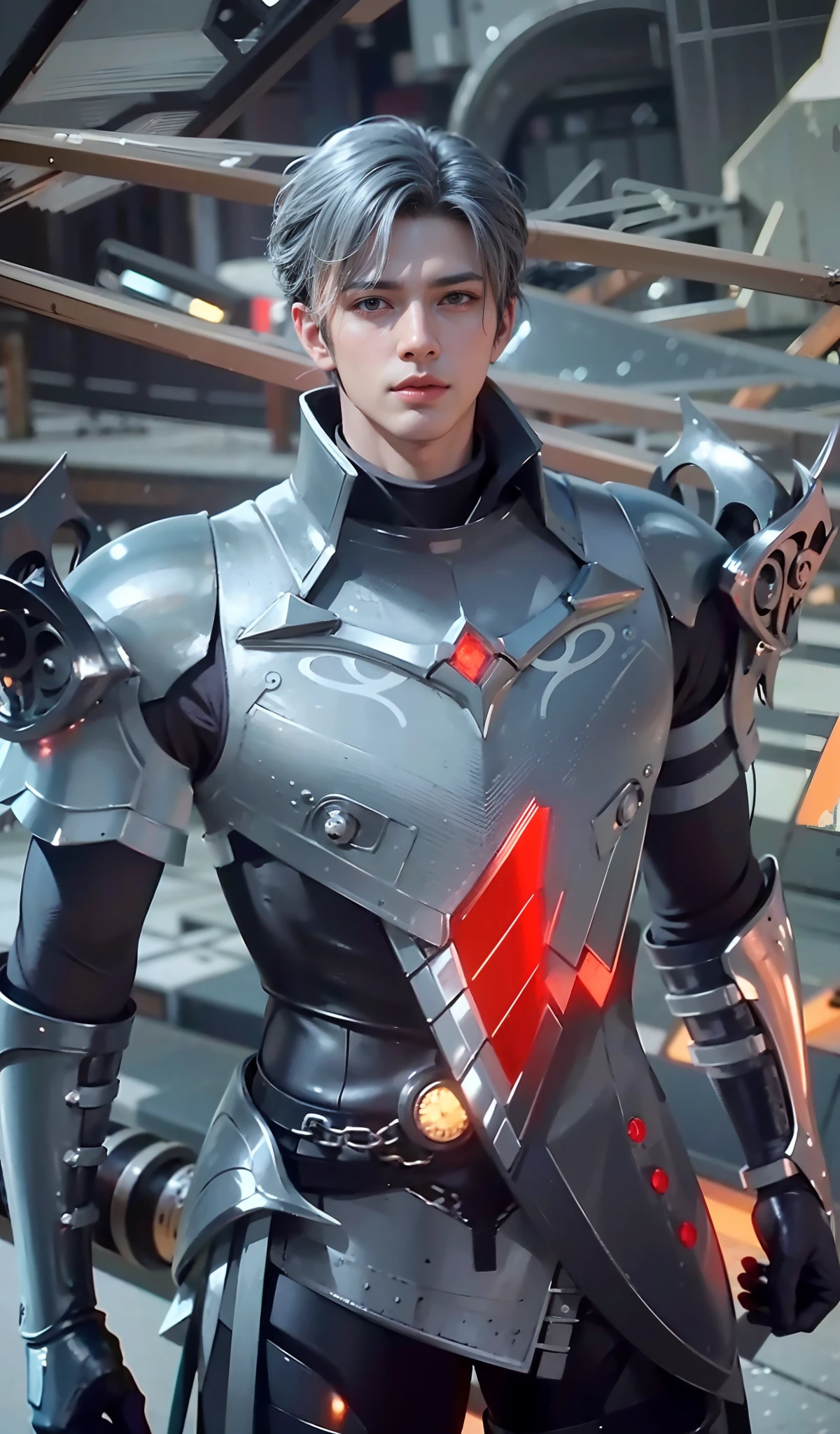 Handsome boy, best quality, photo, 4k,looking at viewer,full body,wear platinum armor,