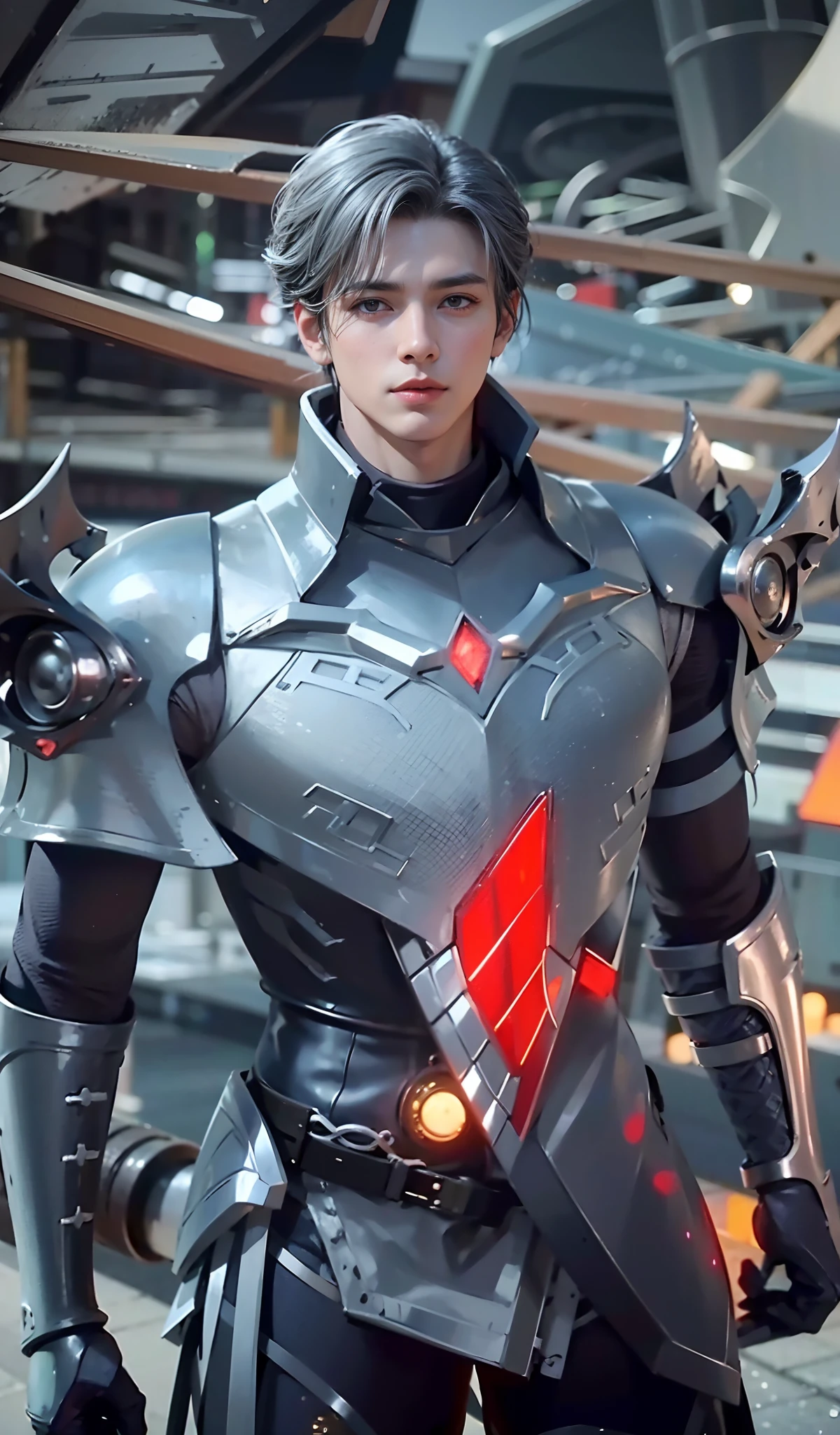 Handsome boy, best quality, photo, 4k,looking at viewer,full body,wear platinum armor,