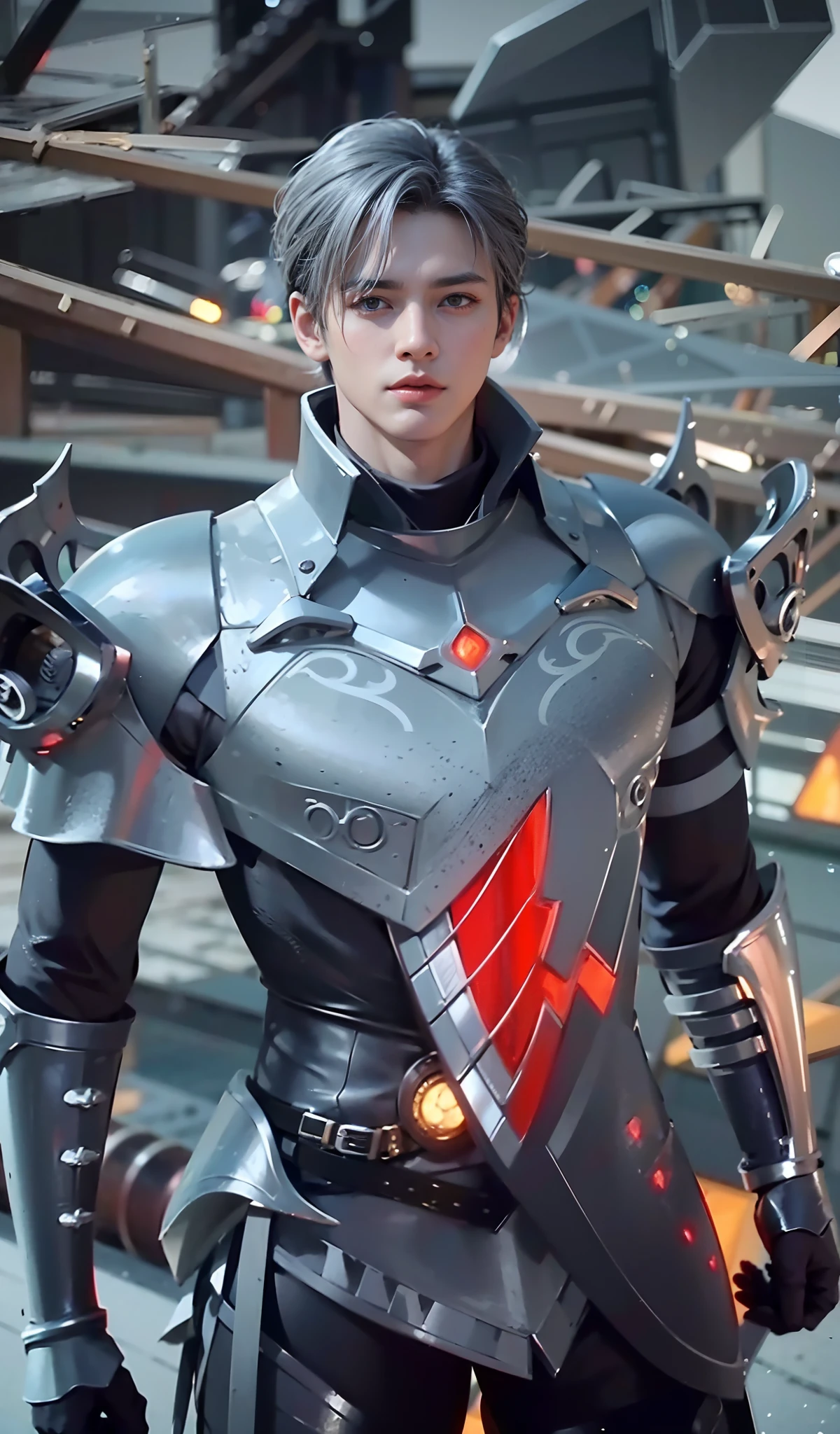 Handsome boy, best quality, photo, 4k,looking at viewer,full body,wear platinum armor,