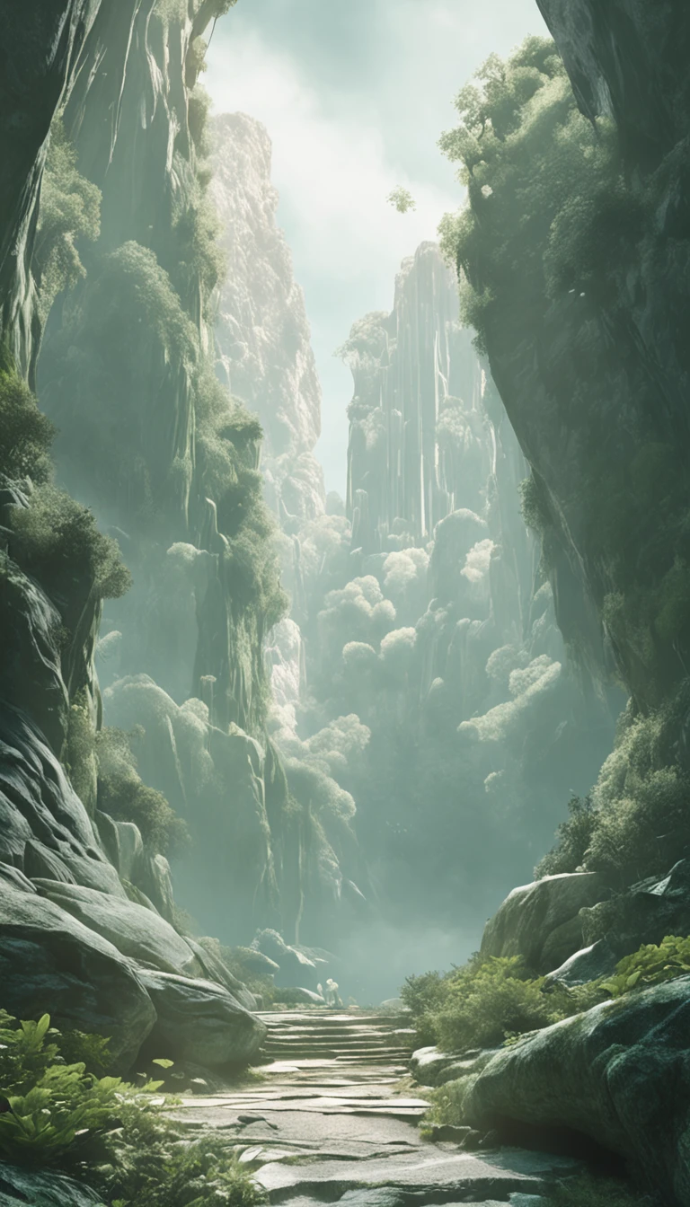 lil_he&yu_Liu's new album with HK，Natural rendering style，organic flowing form，Light white and light emerald，caspar davidfriedrich，Yan Juncheng，Flat surface，Green and gray