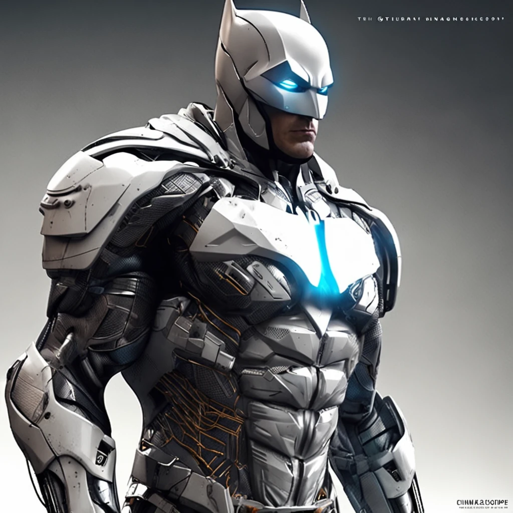 A realistic white batman in an advanced cyber suit