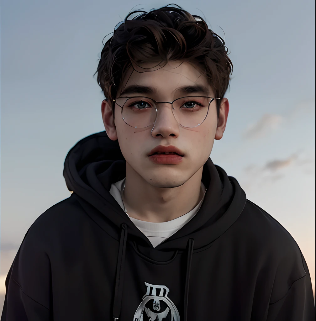 (masterpiece:1.2), (best quality:1.2), hyper realistic,highestres,absurdres,extremely detailed,volumetic,dramatic lighting,(frontal view),
20 year old boy,face,detailed eyes, white hoodie, black t-shirt, with background ((sky))