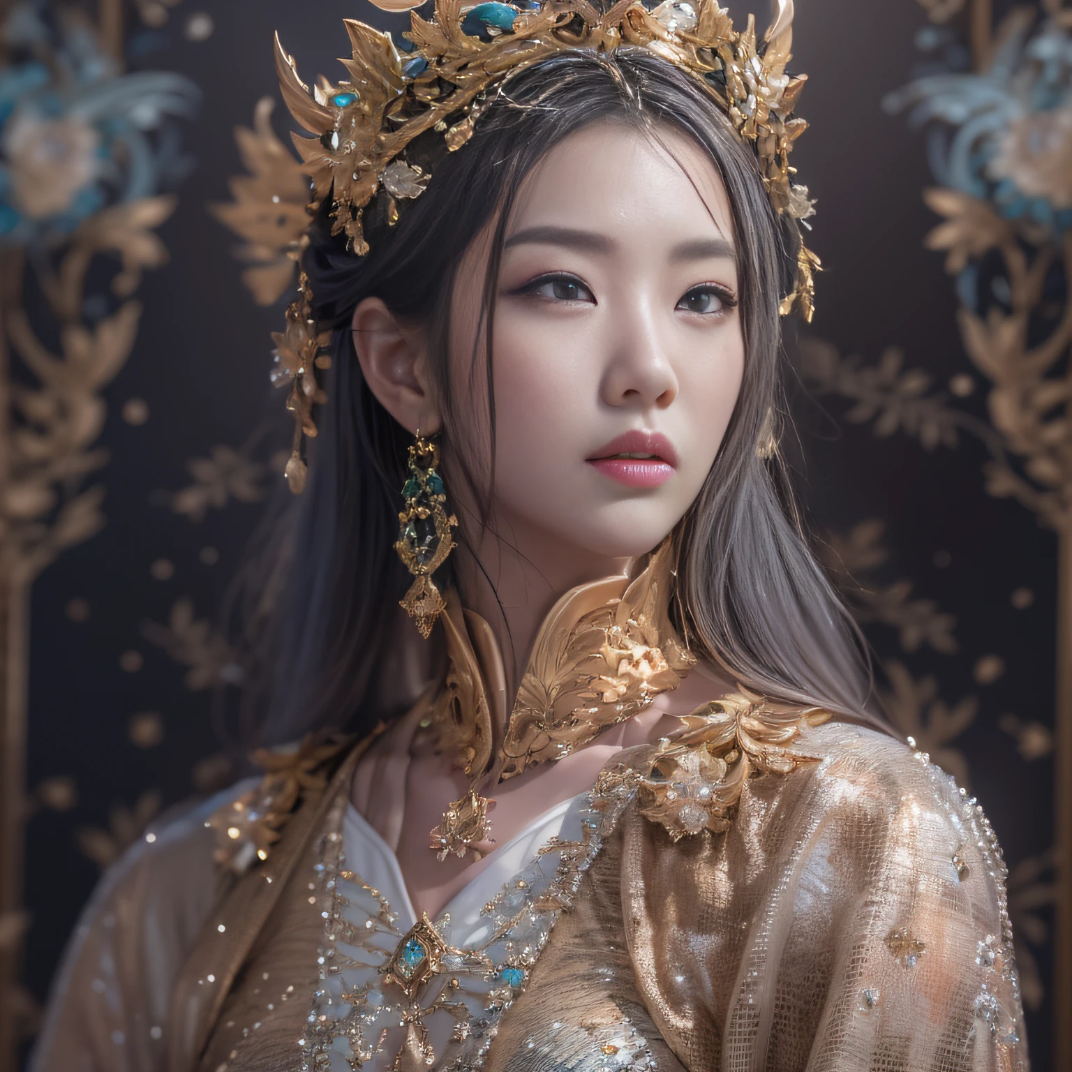 32K（tmasterpiece，k hd，hyper HD，32K）short detailed hair，Gold jewelry area in the back room，Flame Girl ，Yao Lang protector （realisticlying：1.4），Python pattern robe，Purple-pink tiara，Snowflakes fluttering，The background is pure，Hold your head high，Be proud，The nostrils look at people， A high resolution， the detail， RAW photogr， Sharp Re， Nikon D850 Film Stock Photo by Jefferies Lee 4 Kodak Portra 400 Camera F1.6 shots, Rich colors, ultra-realistic vivid textures, Dramatic lighting, Unreal Engine Art Station Trend, cinestir 800，Hold your head high，Be proud，The nostrils look at people