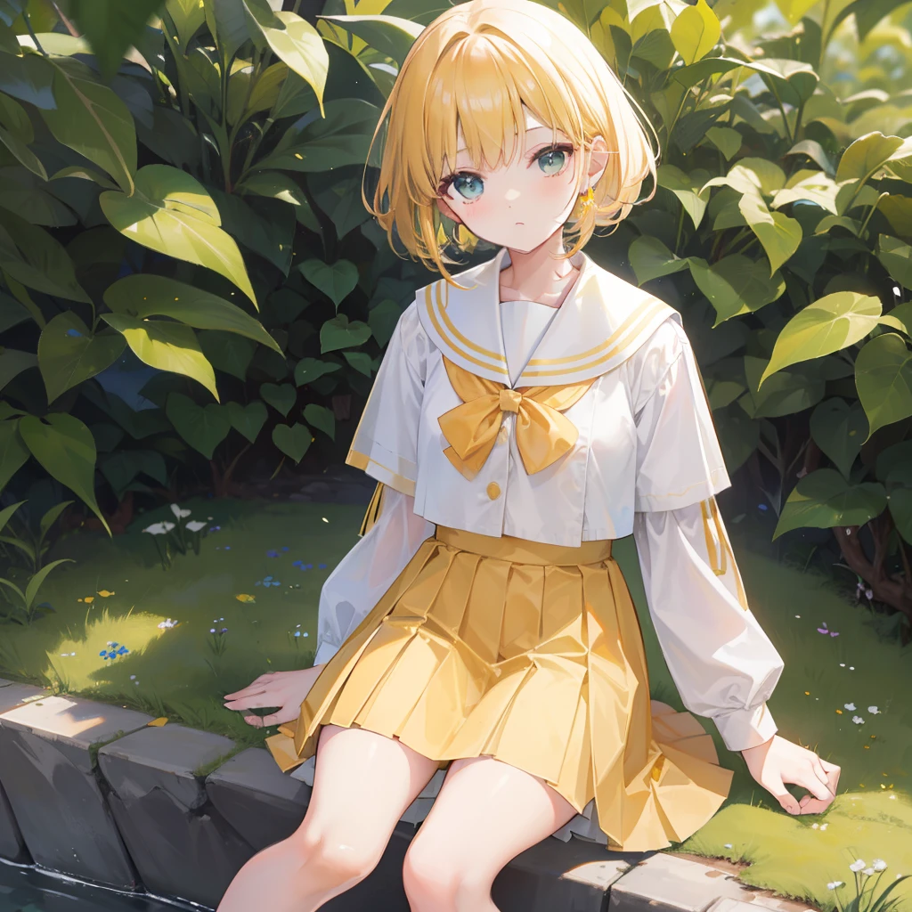 verde claro,Wear a yellow apricot JK uniform and a white pleated skirt,Knee-length white silk,Looks dignified and cute,A little sweet