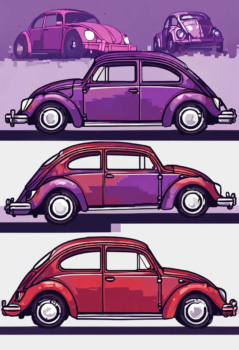 ::style a pixel art of an volkswagen beetle, red and purple, pixels, low resolution ::n_style photo, realistic, high resolution