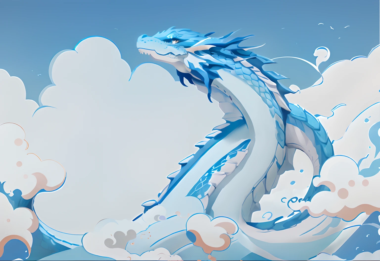 There is a dragon flying in the sky above the clouds, a dragon made of clouds, Dragon in the sky, water dragon, long dragon, cyan chinese dragon fantasy, Blue dragon, Detailed fanart, colossal dragon as background, cloud in the shape of a dragon, Dragon Art, dragons flying in the sky, dragons flying in the sky, Frost Dragon