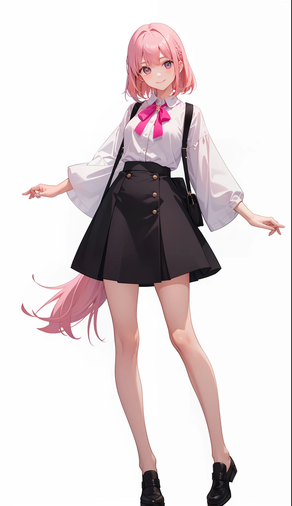 1girl in、A smile、A delightful! The shirt、skirt by the、Pink hair(small tits)
