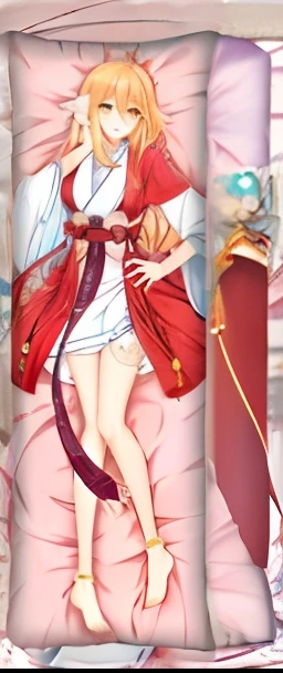 Anime bedding,It has a picture of a woman in a red robe, onmyoji, Sakura Kinomoto, ((wearing aristocrat robe)), white-haired god, An anime cover, Onmyoji detailed art, shikamimi, komono, onmyoji portrait, Also, flowing magical robe, sakimi chan, my dress up darling anime, Anime goddess