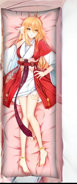 Anime bedding，It has a picture of a woman in a red robe, onmyoji, Sakura Kinomoto, ((wearing aristocrat robe)), white-haired god, An anime cover, Onmyoji detailed art, shikamimi, komono, onmyoji portrait, Also, flowing magical robe, sakimi chan, my dress up darling anime, Anime goddess