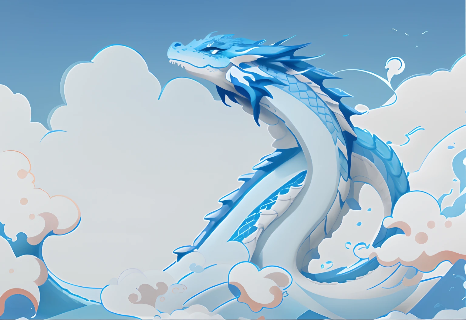 there is a dragon that is flying in the air, a dragon made of clouds, colossal dragon as background, cloud in the shape of a dragon, Dragon in the sky, cyan chinese dragon fantasy, water dragon, White Dragon, Dragon Art, Blue dragon, long dragon, Crystal Dragon, Godrays digital painting, dragons flying in the sky