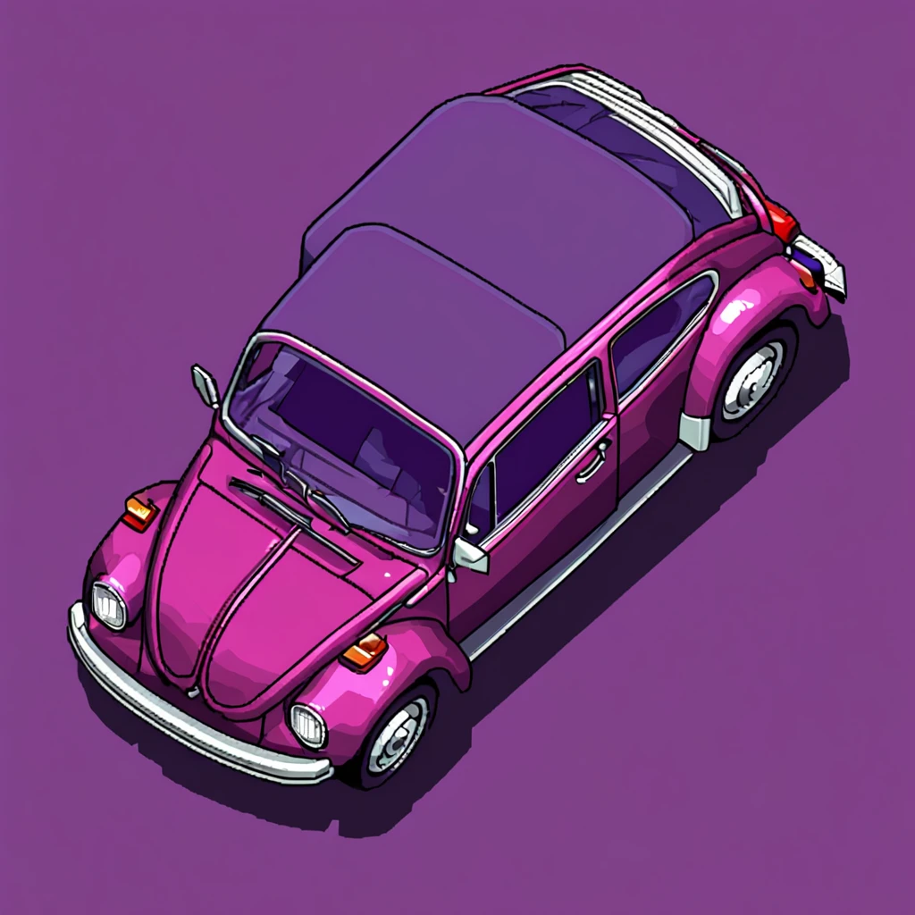 ::style a (8bit pixel art:1.2) of an volkswagen beetle, isometric, red and purple, retro, (8-bits), (8bits), pixels, big pixels, low resolution