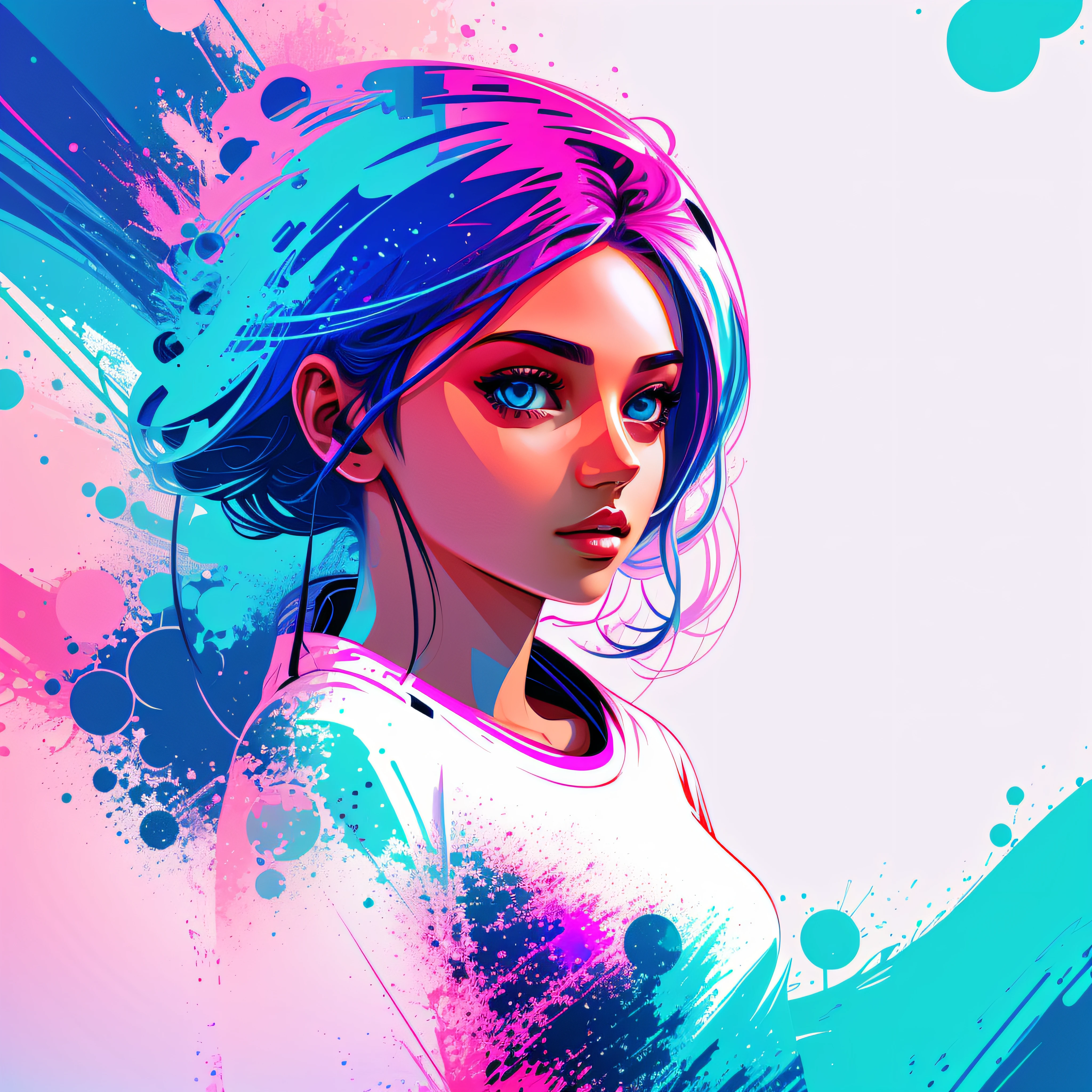 Image of a photographer girl, sci-fi, beautiful character, vivid background, abstract background, t-shirt design, vector art