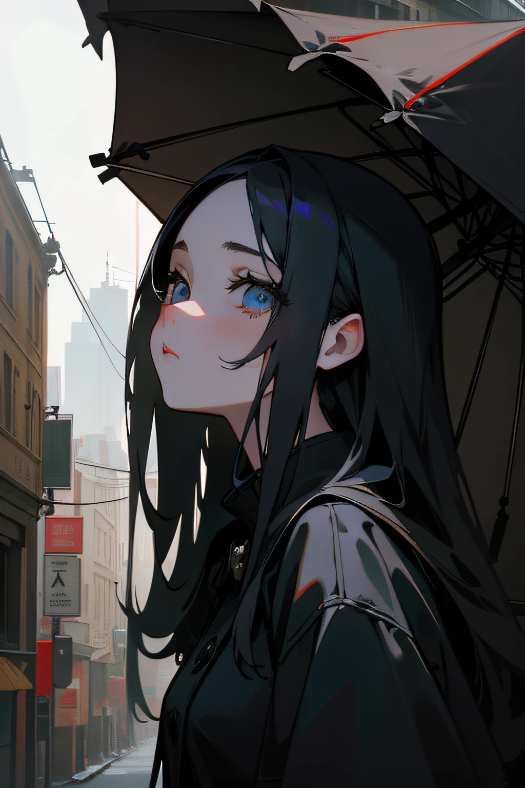 (Masterpiece, Best Quality, Ultra Detailed: 1.6), Illustration, (Single, 1 Girl, Beautiful Detailed Eyes: 1.2), City, Street, Fine Matte Dark Horror Painting