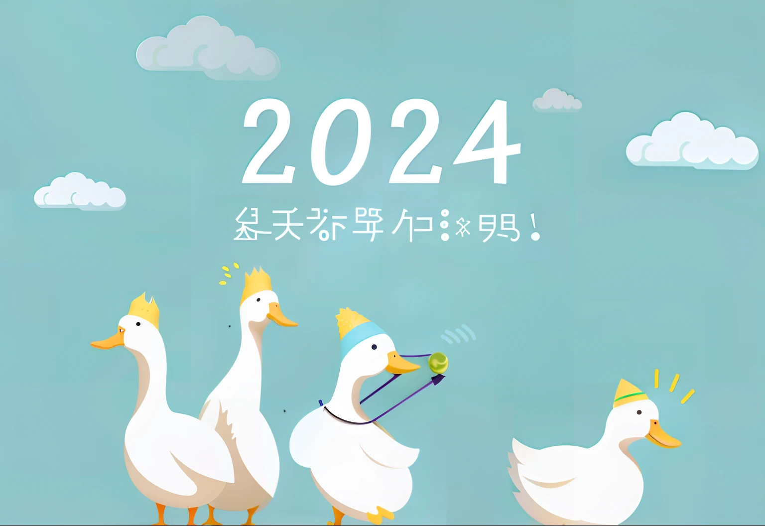There are three ducks standing in a row,There is a clock on his head, 2 0 2 4, 2024, cheerfulness!!!, year 2447, 🚿🗝📝, 2049, Cute:2, 2040, 2 0 2 2 photo, 🪔 🎨;🌞🌄, 2023 4K