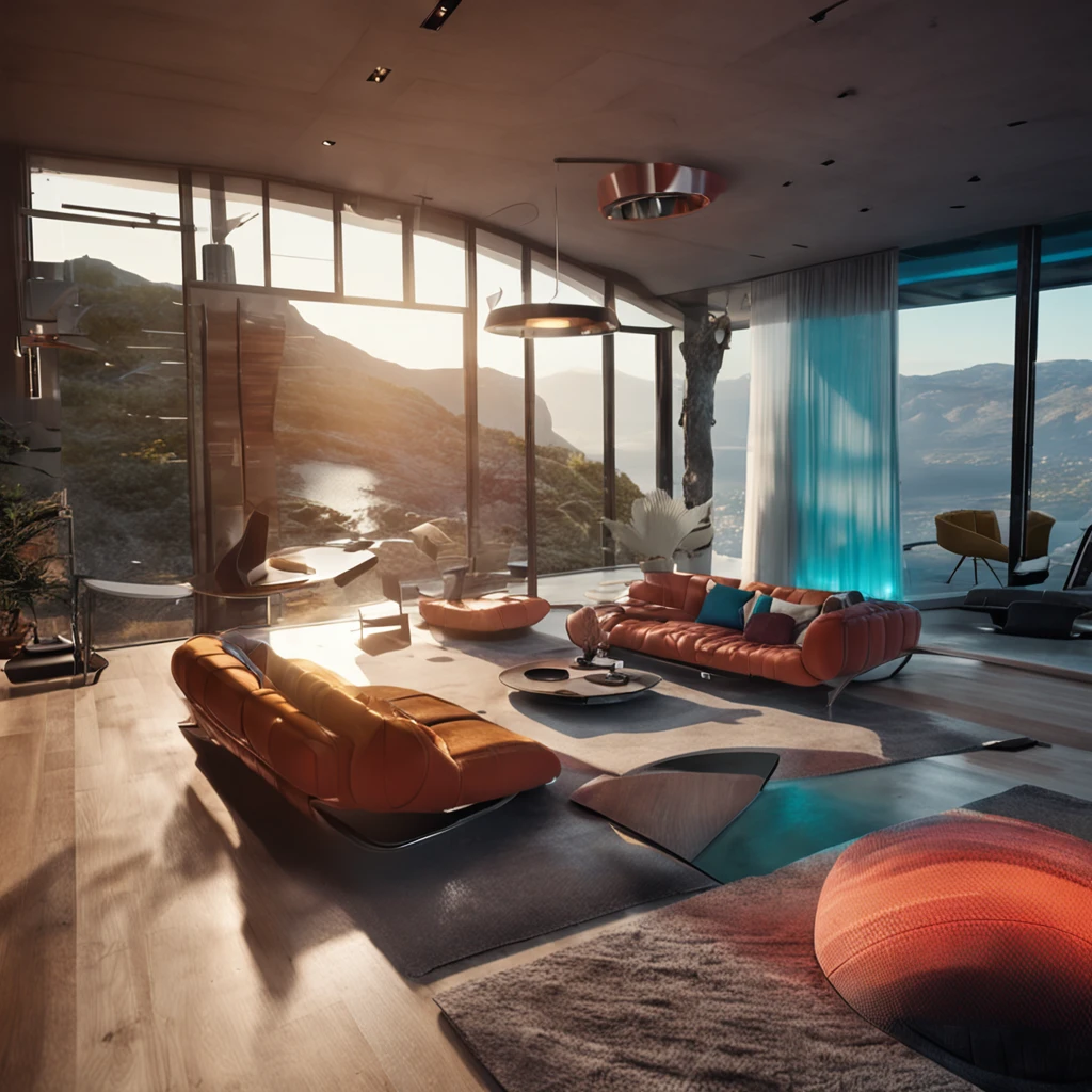 uma casa futuristica realista com designe impecavel, no alto de uma montanha, cena de filme, alta qualidade, obra prima