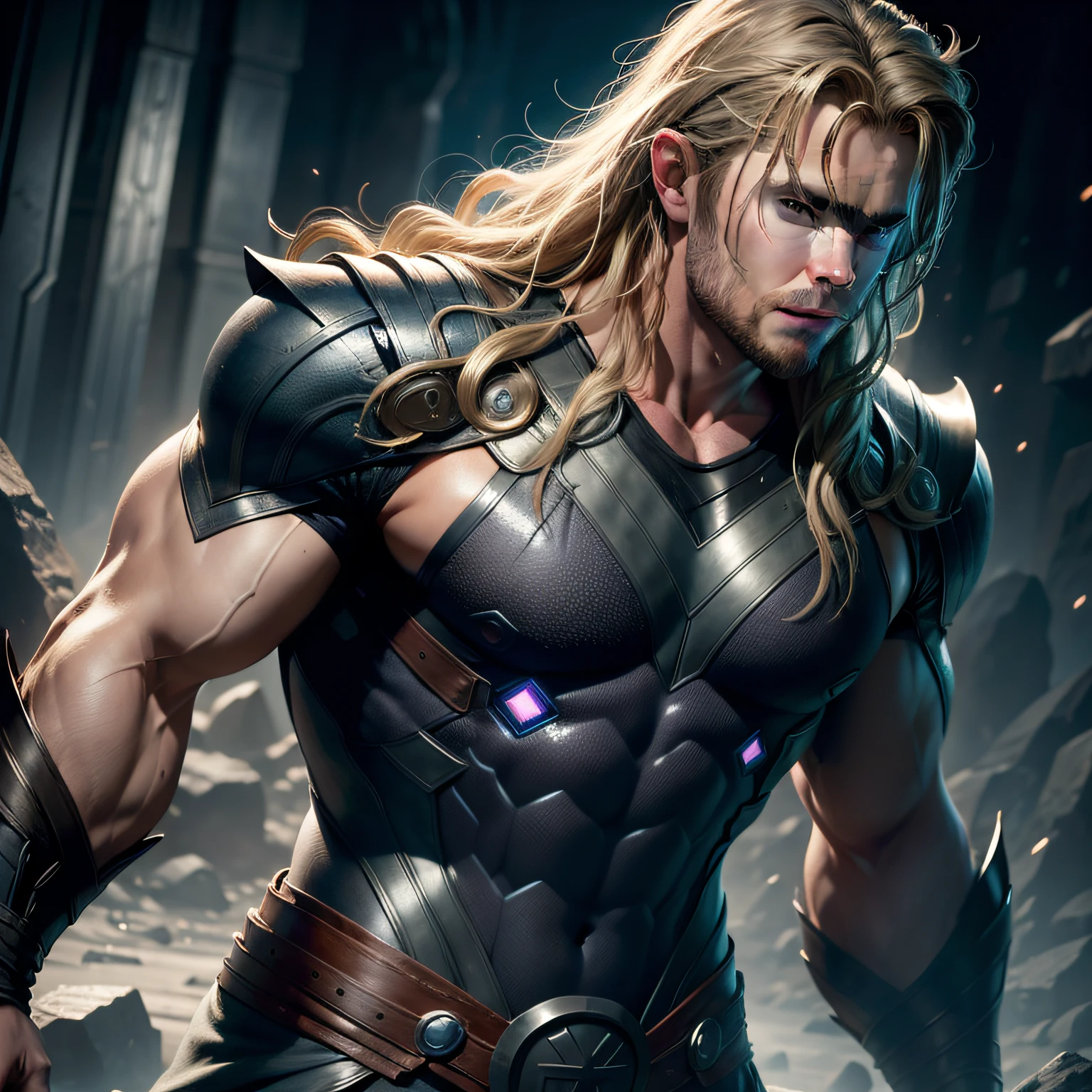 Chris Hemsworth as thor, organic-looking outfit, gooey testura, symbiote, white eyes, fine art, cinematic scene, highly detailed detailed cinematic rendering, ultra photorealistic raytricing, with cinematic lighting