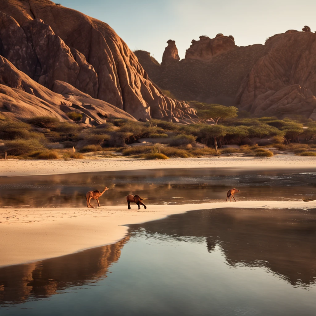 uma linda paisagem cena de filme, em uma ilha deserta, por do sol ao fundo e o mar