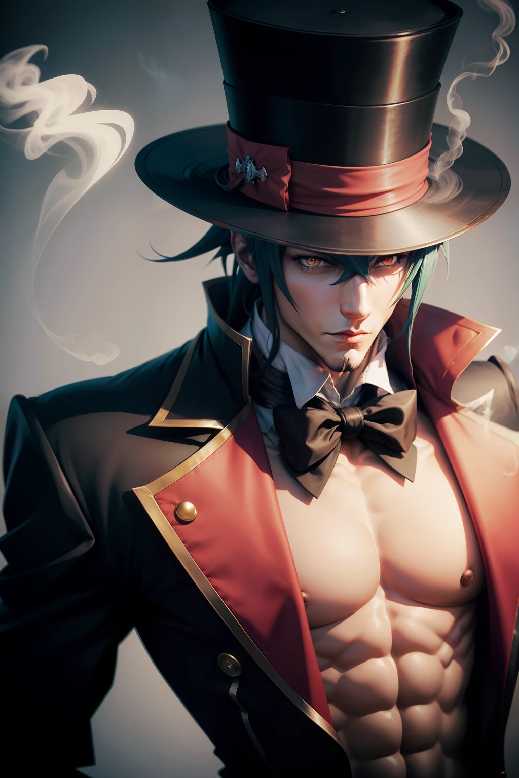 Blazblue's Azrael wearing a top hat and a smoking at an anime convention