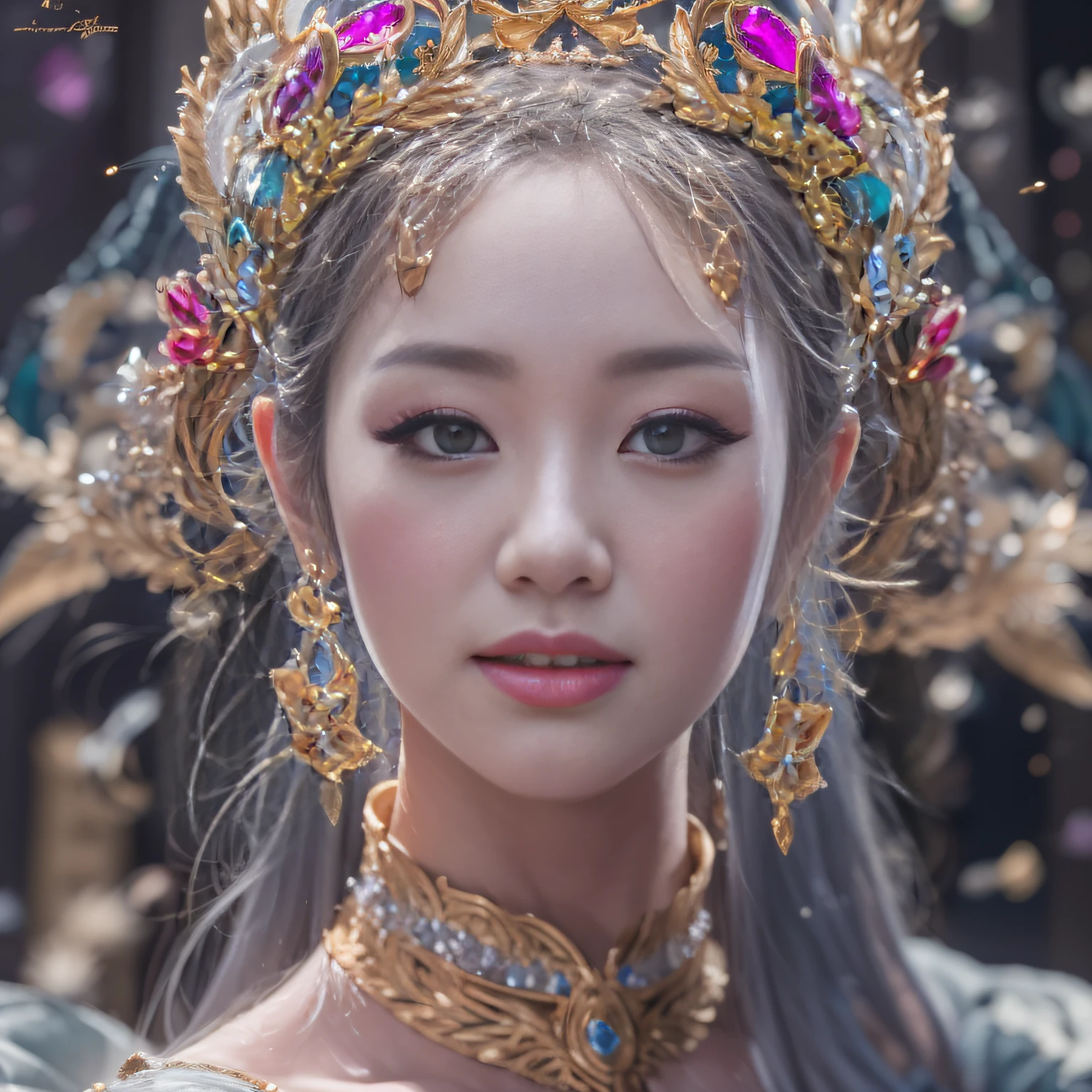 32K(tmasterpiece,k hd,hyper HD,32K)short detailed hair,Gold jewelry area in the back room,Flame Girl ,Yao Lang protector (realisticlying:1.4),Python pattern robe,Purple-pink tiara,Snowflakes fluttering,The background is pure,Hold your head high,Be proud,The nostrils look at people, A high resolution, the detail, RAW photogr, Sharp Re, Nikon D850 Film Stock Photo by Jefferies Lee 4 Kodak Portra 400 Camera F1.6 shots, Rich colors, ultra-realistic vivid textures, Dramatic lighting, Unreal Engine Art Station Trend, cinestir 800,Hold your head high,Be proud,The nostrils look at people
