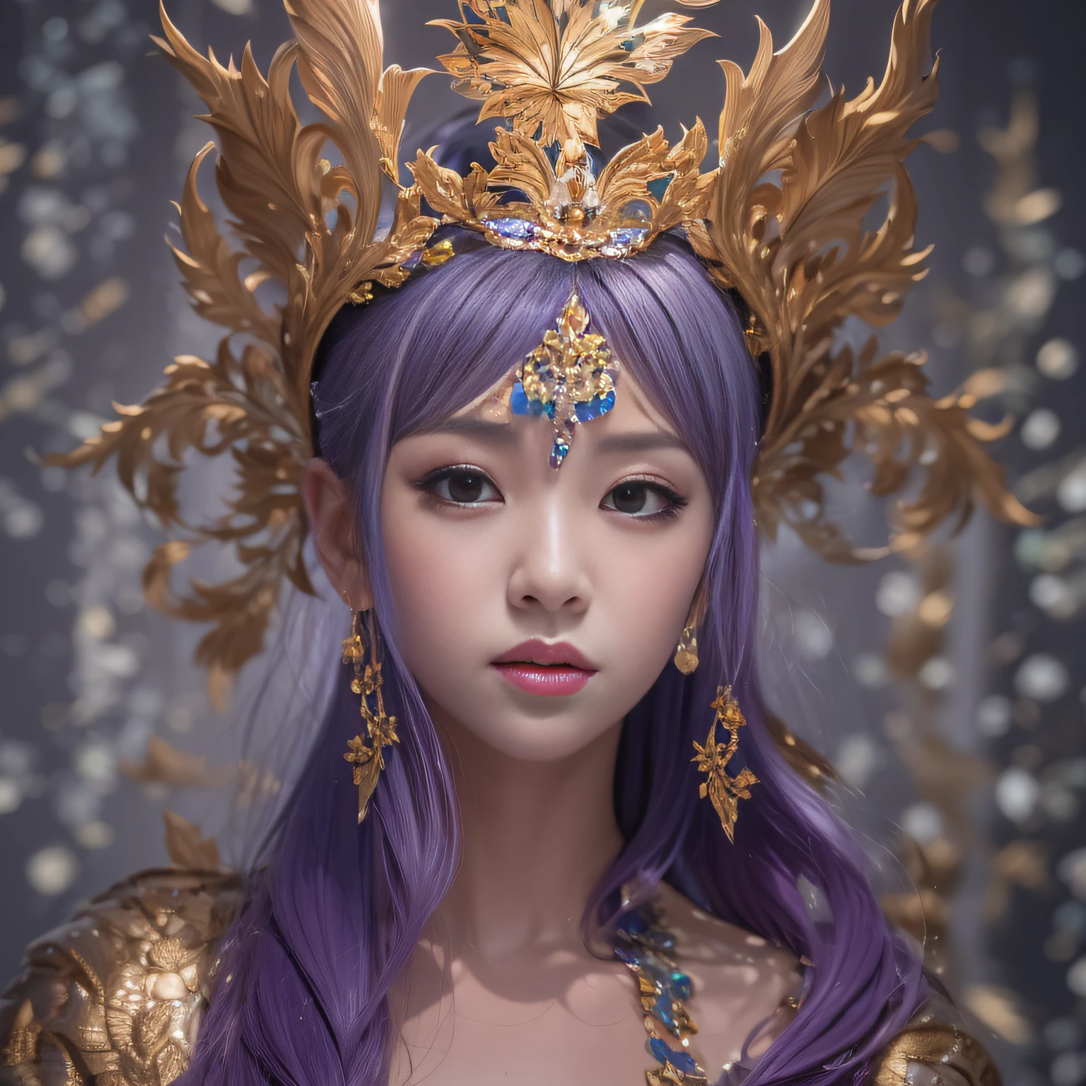 32K(tmasterpiece,k hd,hyper HD,32K)short detailed hair,Gold jewelry area in the back room,Flame Girl ,Yao Lang protector (realisticlying:1.4),Python pattern robe,Purple-pink tiara,Snowflakes fluttering,The background is pure,Hold your head high,Be proud,The nostrils look at people, A high resolution, the detail, RAW photogr, Sharp Re, Nikon D850 Film Stock Photo by Jefferies Lee 4 Kodak Portra 400 Camera F1.6 shots, Rich colors, ultra-realistic vivid textures, Dramatic lighting, Unreal Engine Art Station Trend, cinestir 800,Hold your head high,Be proud,The nostrils look at people