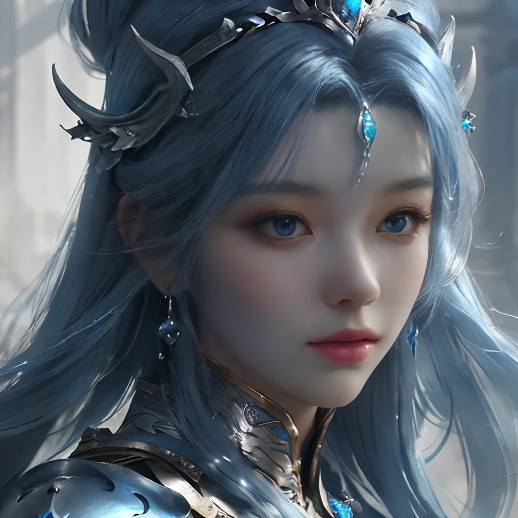 a close up of a woman in a silver and blue dress, chengwei pan on artstation, by Yang J, detailed fantasy art, stunning character art, fanart best artstation, epic exquisite character art, beautiful armor, extremely detailed artgerm, detailed digital anime art, artgerm on artstation pixiv, armor girl