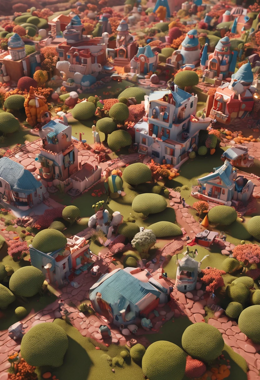 A close up of a small town with a lot of trees - SeaArt AI