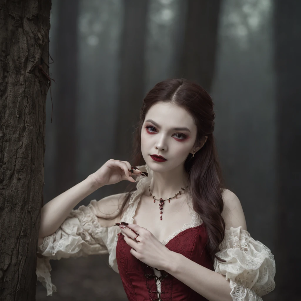 Vampires,Long fangs displayed in a gloomy atmosphere。