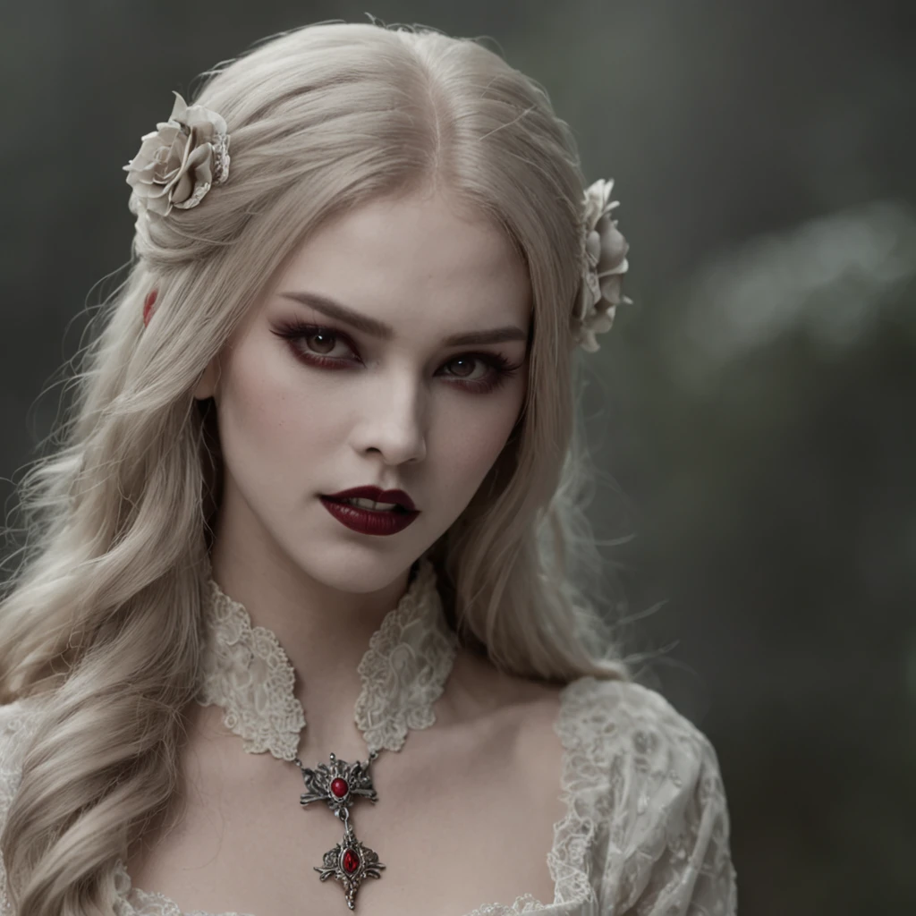 Vampires,Long fangs displayed in a gloomy atmosphere。