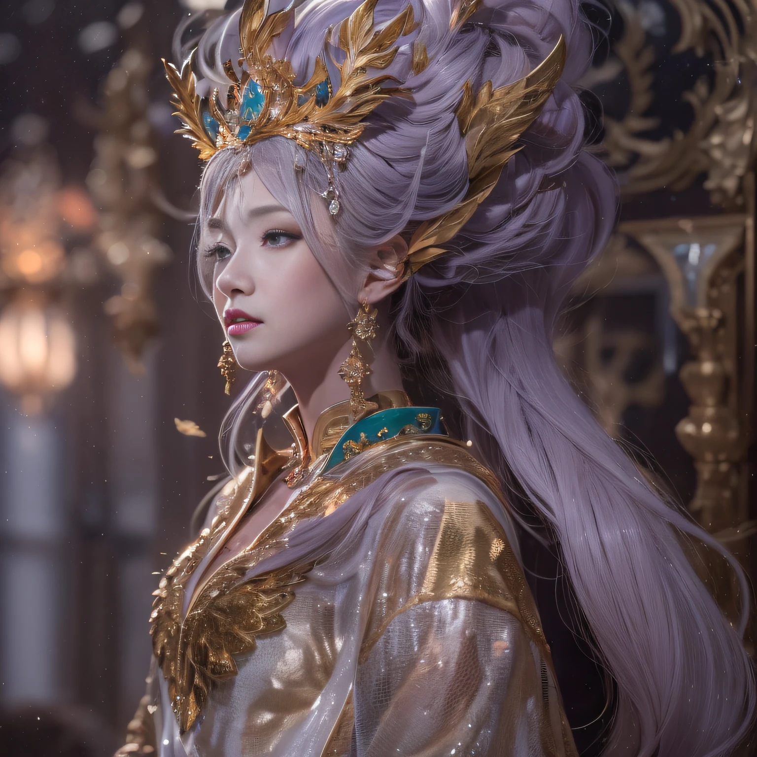 32K(tmasterpiece,k hd,hyper HD,32K)short detailed hair,Gold jewelry area in the back room,Flame Girl ,Yao Lang protector (realisticlying:1.4),Python pattern robe,Purple-pink tiara,Snowflakes fluttering,The background is pure,Hold your head high,Be proud,The nostrils look at people, A high resolution, the detail, RAW photogr, Sharp Re, Nikon D850 Film Stock Photo by Jefferies Lee 4 Kodak Portra 400 Camera F1.6 shots, Rich colors, ultra-realistic vivid textures, Dramatic lighting, Unreal Engine Art Station Trend, cinestir 800,Hold your head high,Be proud,The nostrils look at people
