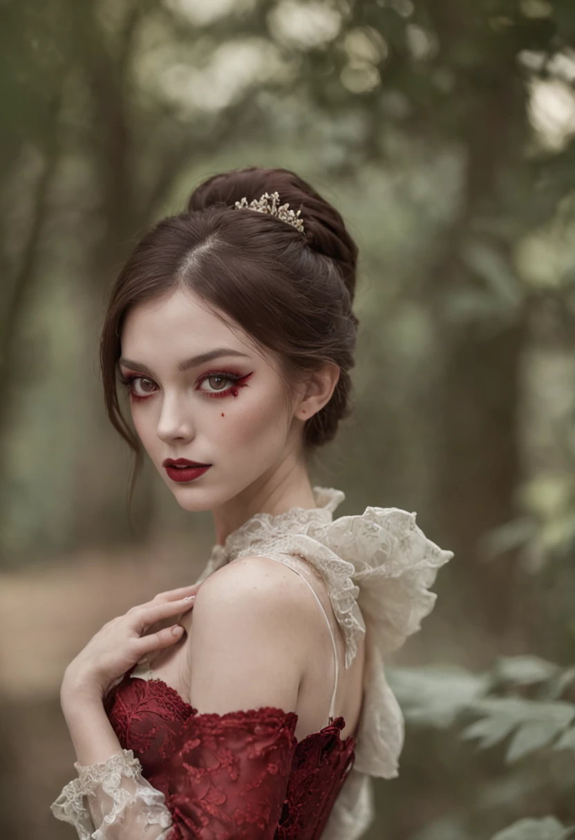 solo, a beauty woman，Vampire，Noble costumes， sparkle eyes，red pupils, perfect  eyes, Blood theme，thin gap