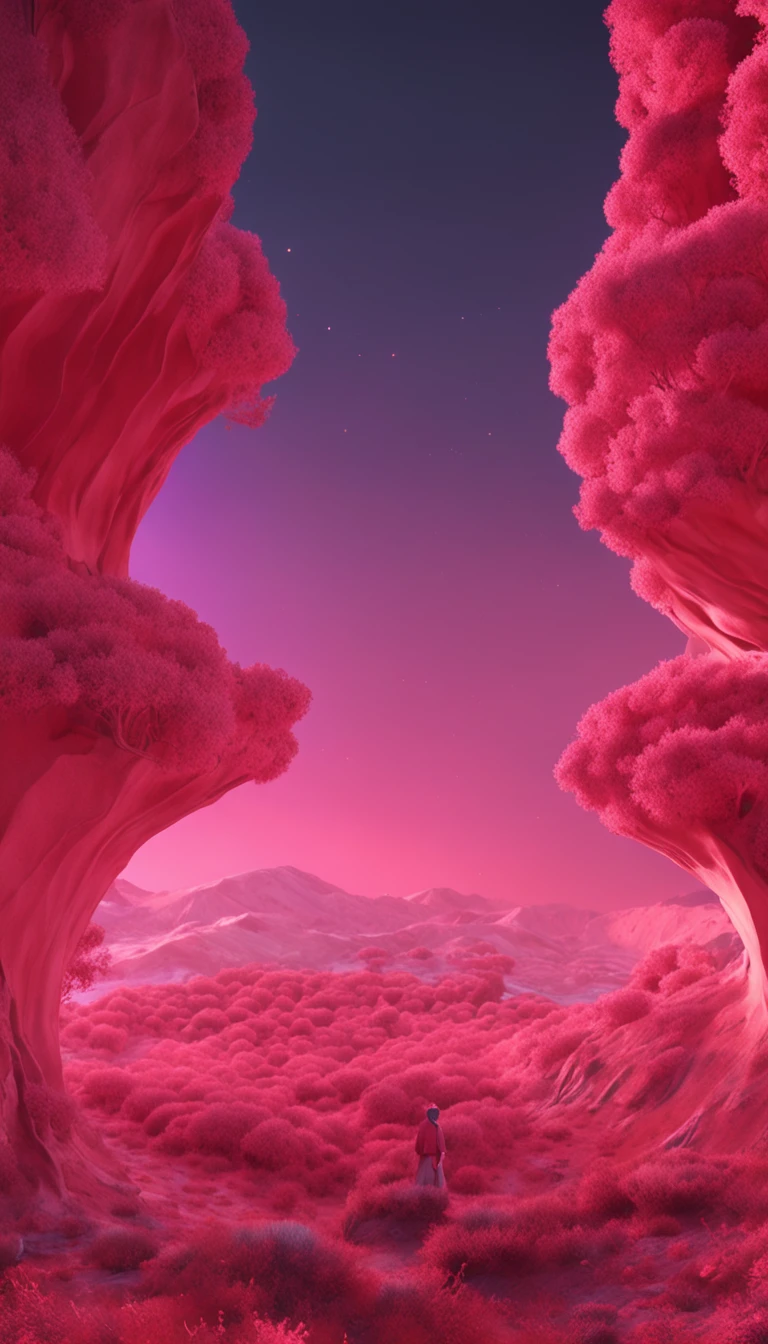 lil_he&yu_Liu's new album with HK,Natural rendering style,organic flowing form,light red and light pink,caspar davidfriedrich,Yan Juncheng,Flat surface,Red and pink