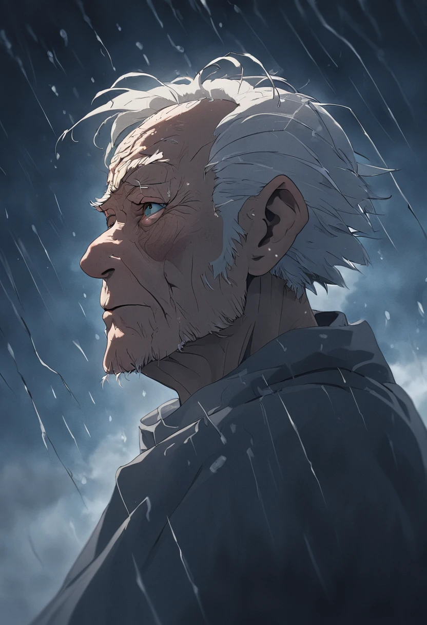 (sharp focus:1.2), an award winning photo of an old man peasant, water droplets, thunderstorm outside, lightning back lighting, , lines on face, wrinkles, extremely detailed skin, sadness, hopelessness ,cloudy eyes, (deep shadows:1.1), high contrast, beautiful eyes, absurdres, 8k, (high quality:1.3), , artstation hd, concept art, detailed face and body, award-winning photography, (moody lighting:1.2), depth of field, bokeh, 4K, HDR