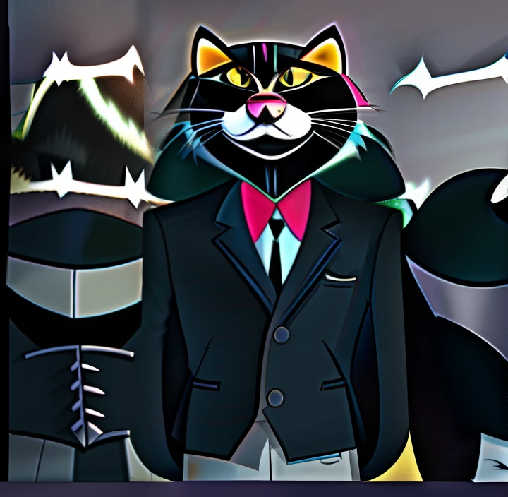 Caricature of a cat in a suit and tie standing in a field, professional furry drawing, he is wearing a suit, a raccoon wearing formal clothes, an anthro cat, art in the style of joshy sly, ashfur from warrior cats, anthro cat, he looks very sophisticated, fursona wearing stylish clothes, in his suit, dressed in a suit
