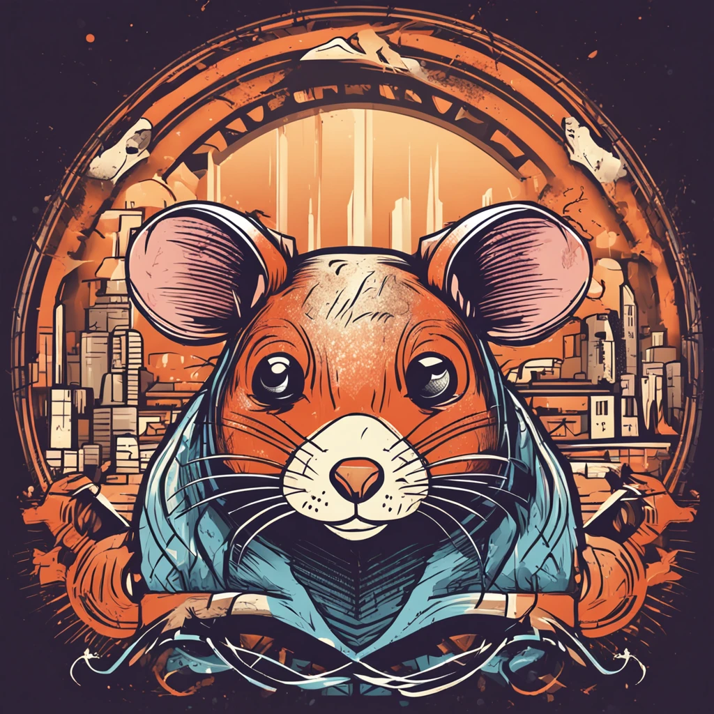 rat logo,simple,white,3 color,semi geometric
