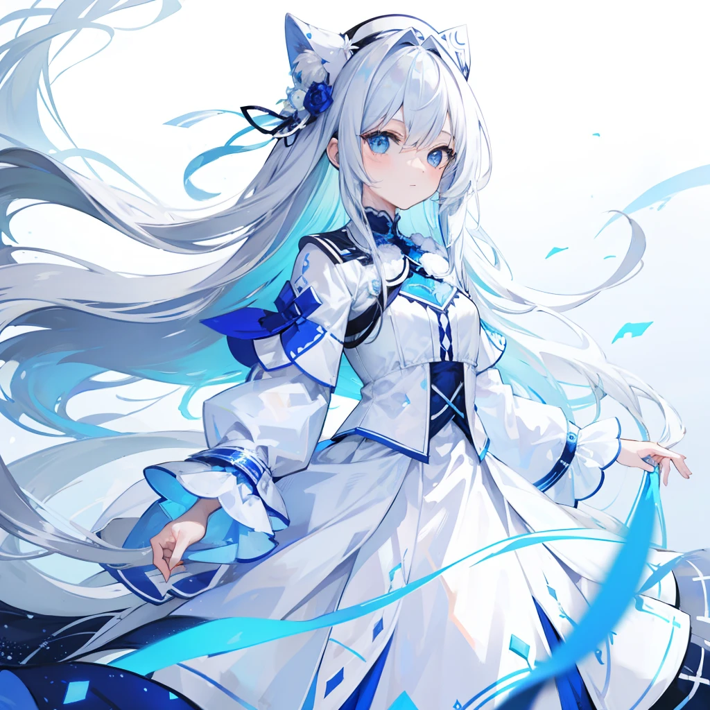 Blue silver-white long hair,Clothes that match white with blue