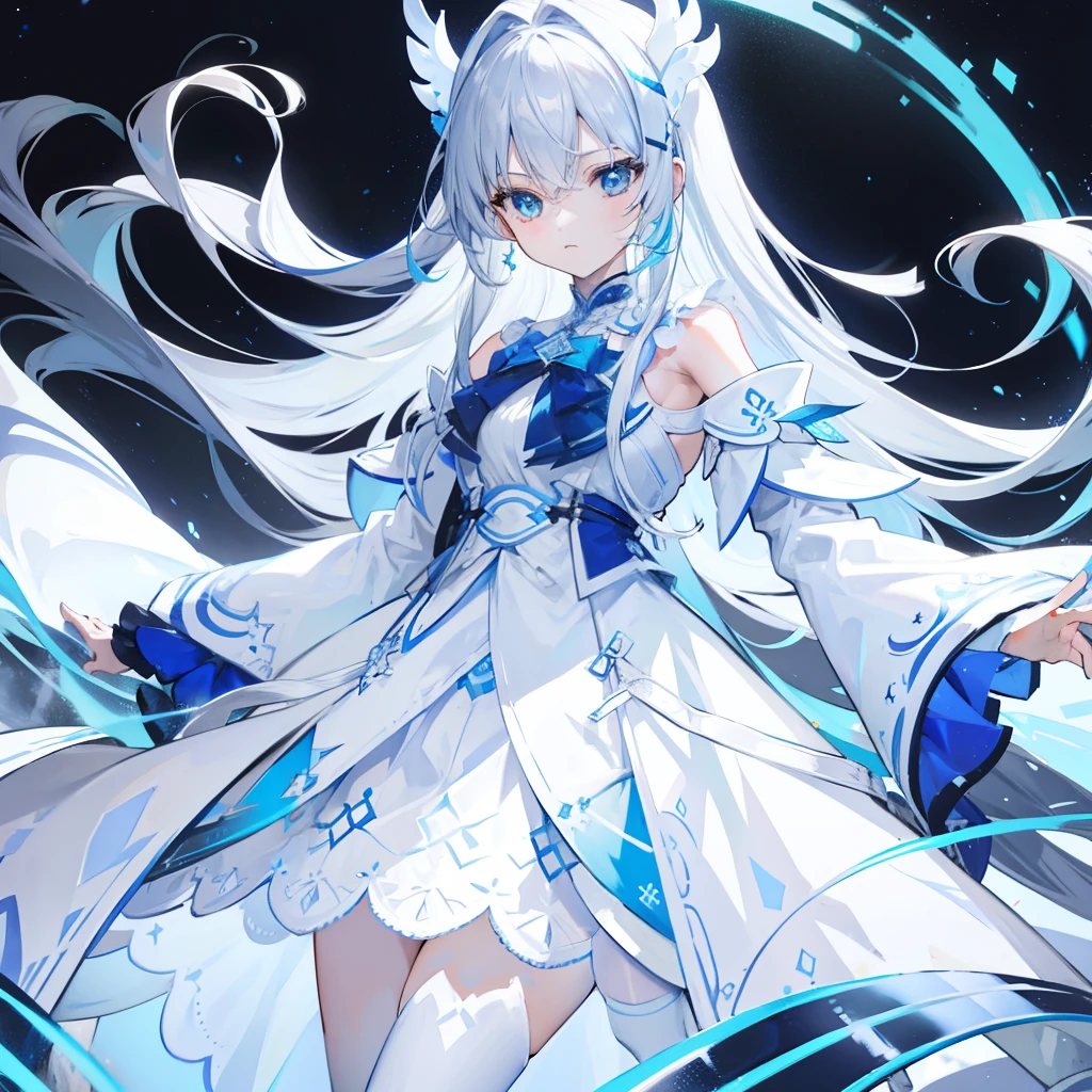 Blue silver-white long hair,Clothes that match white with blue
