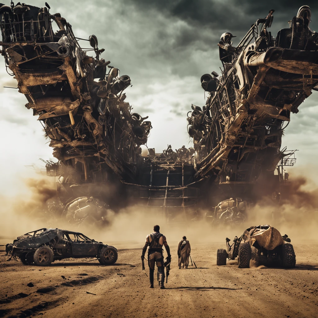 mad max fury road scene in the style of ridley scott, cinematic look, film grain