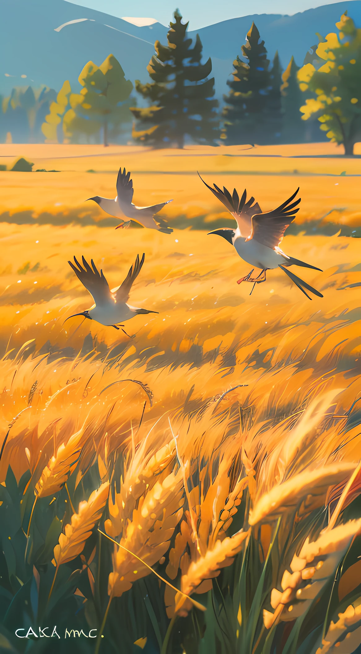 suns,wheat,Two small birds fly,macro shot,Miniatures
