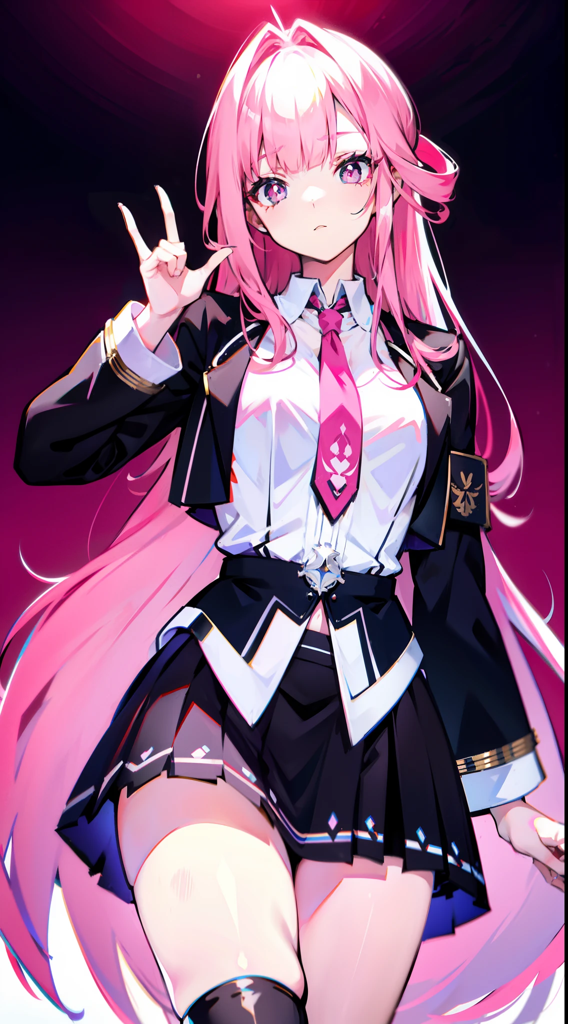 Pink Long Hair,Wearing a JK skirt,Black pupils,Big high school girl,photorealestic,Cute pose,The viewing angle faces straight ahead,