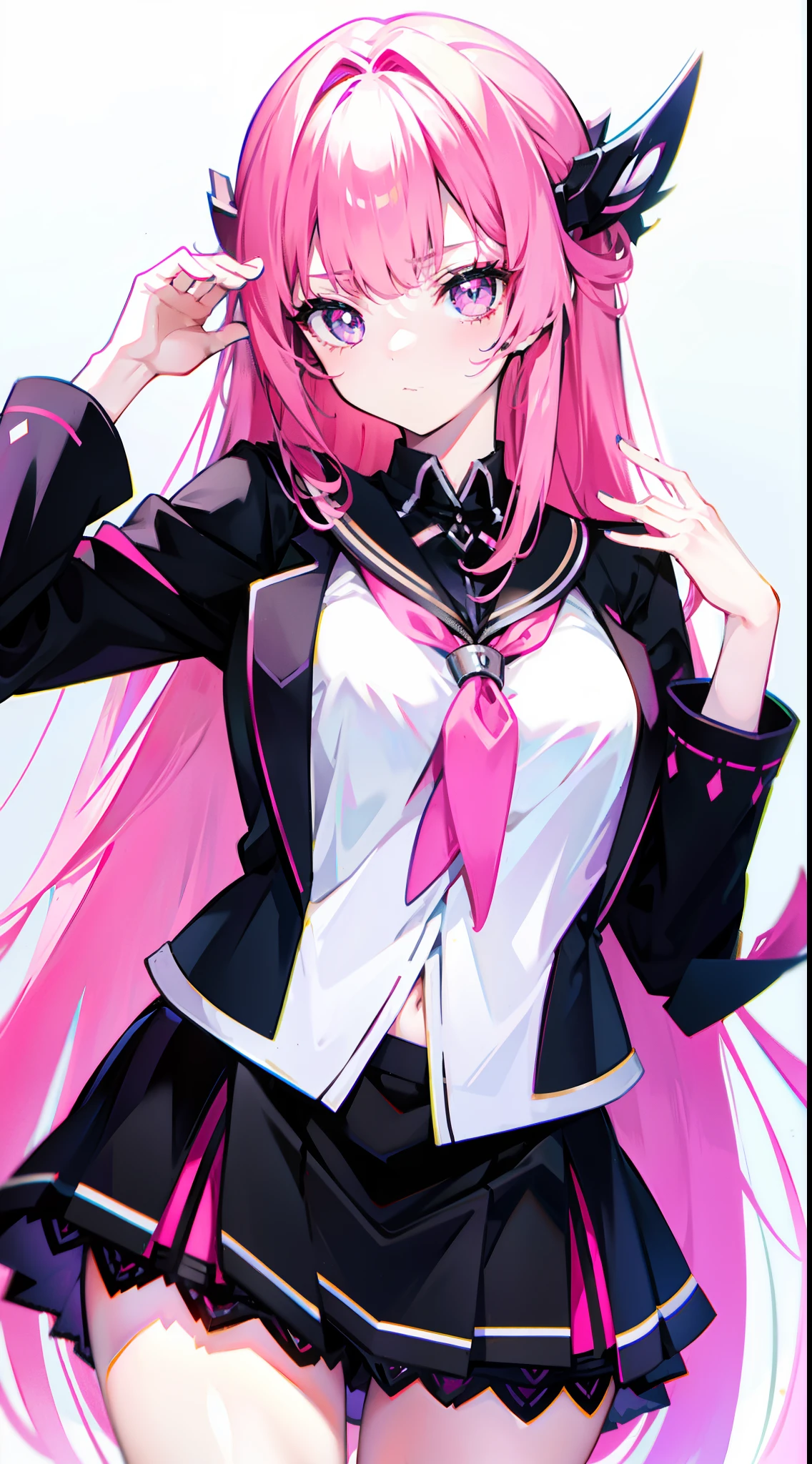 Cute anime female, pink hair, black yakuza covered suits with paint, cigarettes, earrings, cat ears, heart eyes, smirking, no revealing clothes