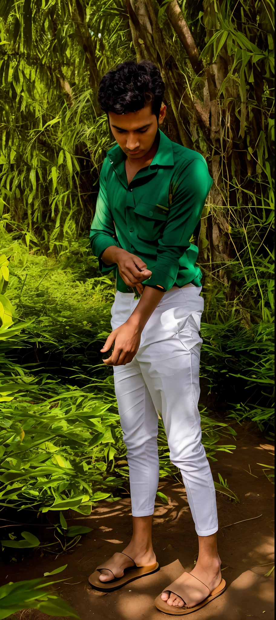 arafed man in sunglasses standing in a field of grass, amidst nature, in front of a forest background, jayison devadas, ayan nag, in jungle, jayison devadas style, inspired by Bikash Bhattacharjee, around 1 , assamese aesthetic, mohamed chahin style, colour splash , in garden, in sunny weather