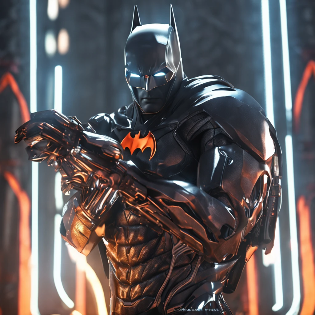 A realistic white Batman in an advanced cyber orba prima suit, alta qualidade