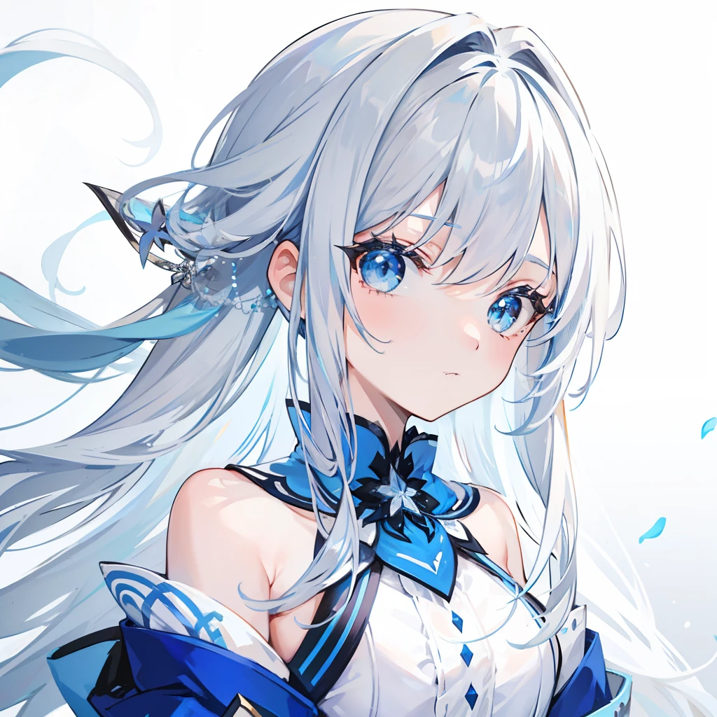Long blue silver-white hair,Wear it with blue and white