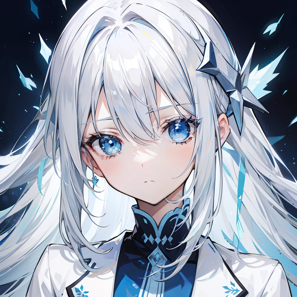 Long blue silver-white hair,Wear it with blue and white